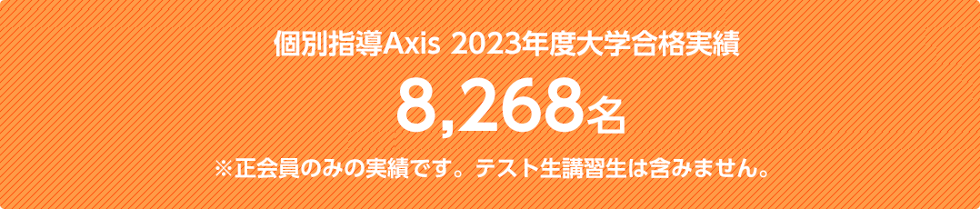 個別指導Axis 2022年度大学合格実績 8,282名 ※正会員のみの実績です。テスト生講習生は含みません。